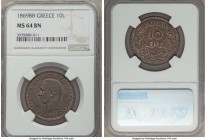George I 10 Lepta 1869-BB MS64 Brown NGC, Strasbourg mint, KM43. A typically well-worn type presented here in striking relief with sharp edges to all ...