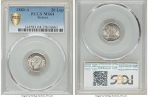 George I 20 Lepta 1883-A MS64 PCGS, Paris mint, KM44. Remarkably choice and the second finest certified by PCGS, the fields in full silvery bloom with...