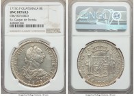 Charles III 8 Reales 1773 G-P UNC Details (Obverse Repaired) NGC, Guatemala City mint, KM36.1. The markedly scarcer of the dates for this two-year typ...