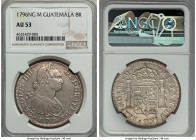 Charles IV 8 Reales 1796 NG-M AU53 NGC, Nueva Guatemala mint, KM53. A few light wisps of handling, but an overall rather admirable striking of this us...