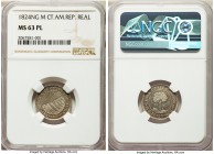 Central American Republic Real 1824 NG-M MS63 Prooflike NGC, Nueva Guatemala mint, KM2. An extremely unusual one-year type to locate in prooflike grad...