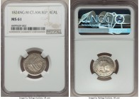 Central American Republic Real 1824 NG-M MS61 NGC, Nueva Guatemala mint, KM3. An absolutely gorgeous minor, brimming with silvery-white color, strong ...