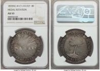 Central American Republic 8 Reales 1835 NG-M AU53 NGC, Guatemala City mint, KM4. Medal Rotation. Notably handsome and well-executed for the type and g...
