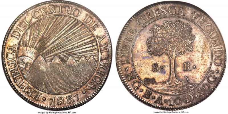 Central American Republic 8 Reales 1837 NG-BA MS62 NGC, Nueva Guatemala mint, KM...