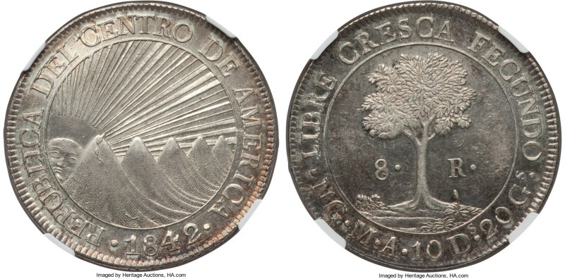 Central American Republic 8 Reales 1842/0 NG-MA MS62+ NGC, Guatemala City mint, ...