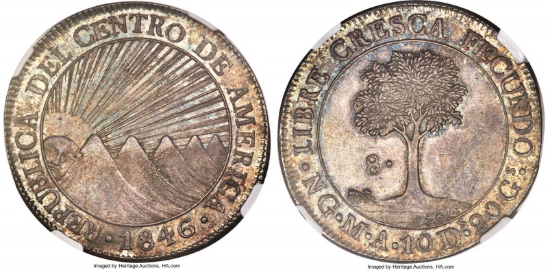 Central American Republic 8 Reales 1846/2 NG-MA MS62 NGC, Nueva Guatemala mint, ...