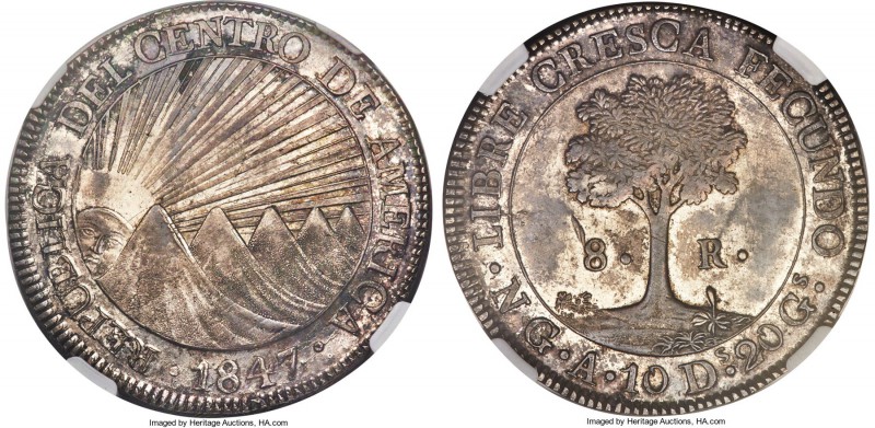 Central American Republic 8 Reales 1847/6 NG-A MS62+ NGC, Nueva Guatemala mint, ...