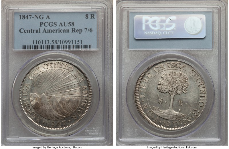 Central American Republic 8 Reales 1847/6 NG-A AU58 PCGS, Nueva Guatemala mint, ...