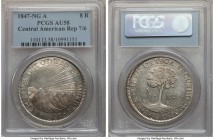 Central American Republic 8 Reales 1847/6 NG-A AU58 PCGS, Nueva Guatemala mint, KM4. Presenting minimal actual wear and blazing silvery luster, a scat...