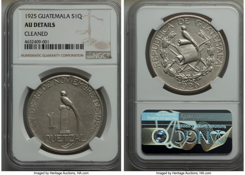 Republic Quetzal 1925 AU Details (Cleaned) NGC, Philadelphia mint, KM242. A most...