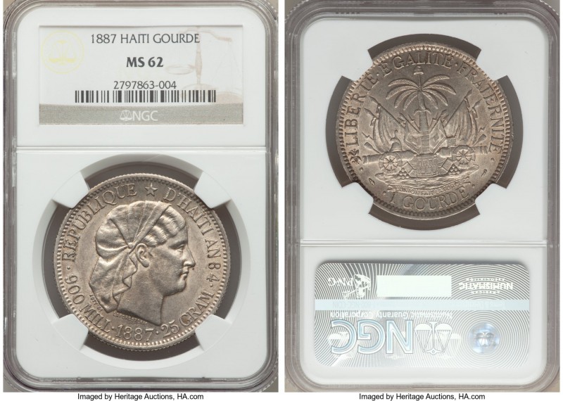 Republic Gourde 1887-(a) MS62 NGC, Paris mint, KM46. Argent and well struck, wit...
