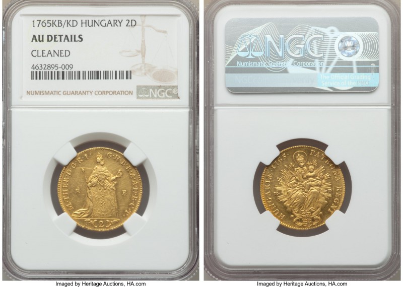 Maria Theresia gold 2 Ducat 1765-KB/KD AU Details (Cleaned) NGC, Kremnitz mint, ...