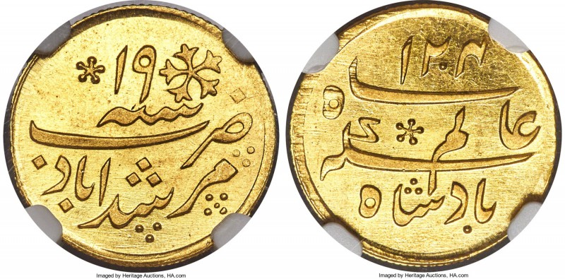British India. Bengal Presidency gold 1/4 Mohur AH 1204 Year 19 (1819) MS65 NGC,...