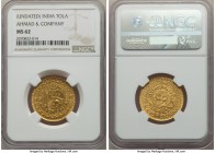 Ahmad & Company Private gold Tola ND (c. 1920s) MS62 NGC, KMX-Unl., Fr-1612. A scarcer private tola issue, still quite flashy in the fields, with mini...