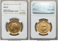 Muhammad Reza Pahlavi gold 2-1/2 Pahlavi SH 1352 (1973) MS63 NGC, Tehran mint, KM1163. Mintage: 3000. A superbly choice specimen with brilliant golden...
