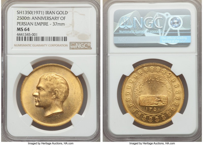 Muhammad Reza Pahlavi gold Medal of 5 Pahlavi SH 1350 (1971) MS64 NGC, Tehran mi...