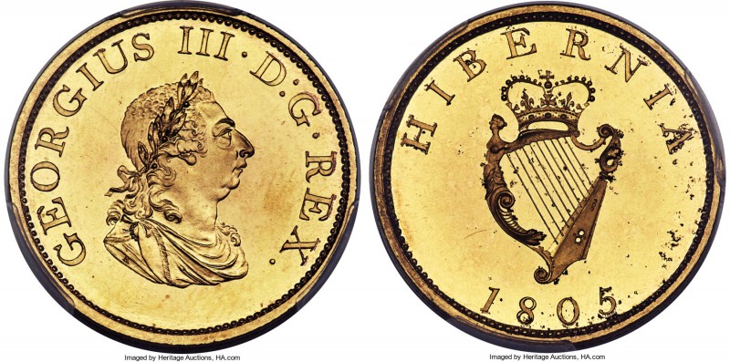 George III gilt Proof Restrike 1/2 Penny 1805 PR65 Cameo PCGS, KM147.2a, S-6621....
