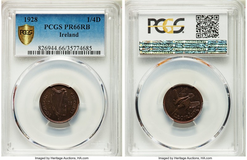 MS66 Red and Brown PCGS, 1) Farthing - PR66 Red and Brown, KM1 2) 1/2 Penny - PR...