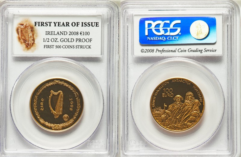 Republic gold Proof "Antarctica" 100 Euro (1/2 oz) 2008 PCGS,  KM-Unl. Mintage: ...