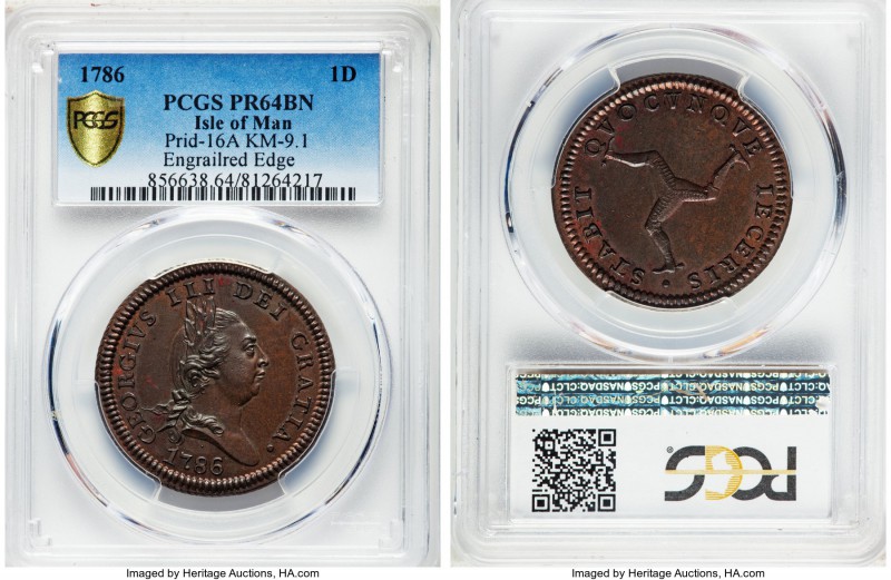 George III Proof Penny 1786 PR64 Brown PCGS, KM9.1, Prid-16A. Engrailed edge var...