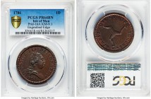 George III Proof Penny 1786 PR64 Brown PCGS, KM9.1, Prid-16A. Engrailed edge variety. Chocolate brown surfaces with localized crimson spotting on both...