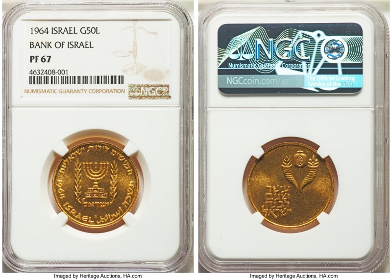 Republic gold Proof "Bank of Israel" 50 Lirot JE 5725 (1964)-(b) PR67 NGC, Berne...