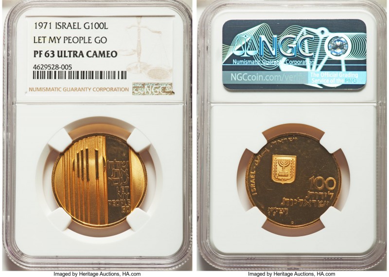 Republic gold Proof 100 Lirot JE 5731 (1971)-(b) PR63 Ultra Cameo NGC, Berne min...