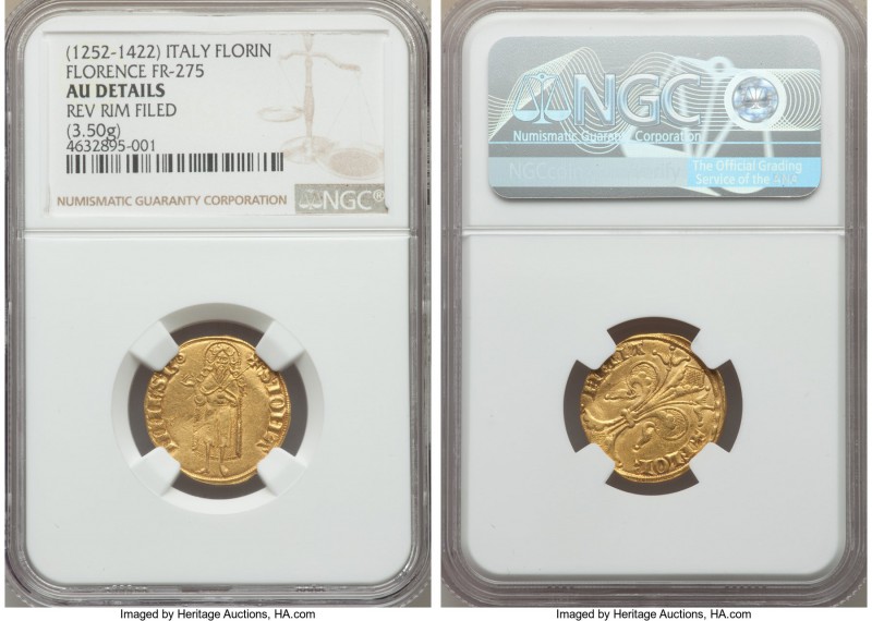 Florence. Republic gold Florin ND (1252-1303) AU Details (Reverse Rim Filed) NGC...