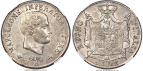 Kingdom of Napoleon. Napoleon 5 Lire 1808-M MS62 NGC, Milan mint, KM10.1. Variety with raised edge lettering. A particularly boastful grade for this s...