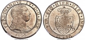 Naples & Sicily. Ferdinand IV 120 Grana 1805-LD MS64+ NGC, KM246. Large draped (or armored) bust variety. Just a half-step below the finest certified ...