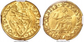 Papal States. Paul III (1534-1549) gold Scudo d'Oro ND AU58 NGC, Parma mint, Fr-412, B-957. Very appealing with light tone and much luster to be found...