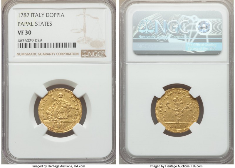 Papal States. Pius VI gold 30 Paoli (Doppia d'Oro) 1787 VF30 NGC, Rome mint, KM1...