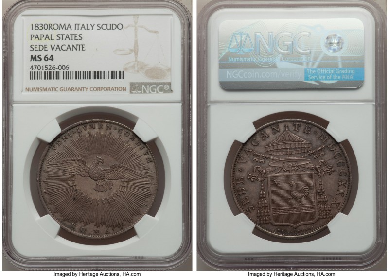 Papal States. Sede Vacante Scudo MDCCCXXX (1830)-ROMA MS64 NGC, Rome mint, KM131...