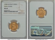 Papal States. Pius IX gold 2-1/2 Scudi Anno XII (1858)-R MS64 NGC, Rome mint, KM1117. Beautifully choice and impressively near-gem, the fields blazing...