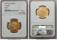 Sardinia. Vittorio Amedeo III gold Doppia 1787 AU53 NGC, Turin mint, KM86. Some flatness exists but three beautiful tones of patina cover the obverse ...