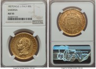 Sardinia. Carlo Felice gold 80 Lire 1827 (Eagle)-L AU55 NGC, Turin mint, KM123.1. Considerably lustrous and flashy for the assigned grade with razor-s...