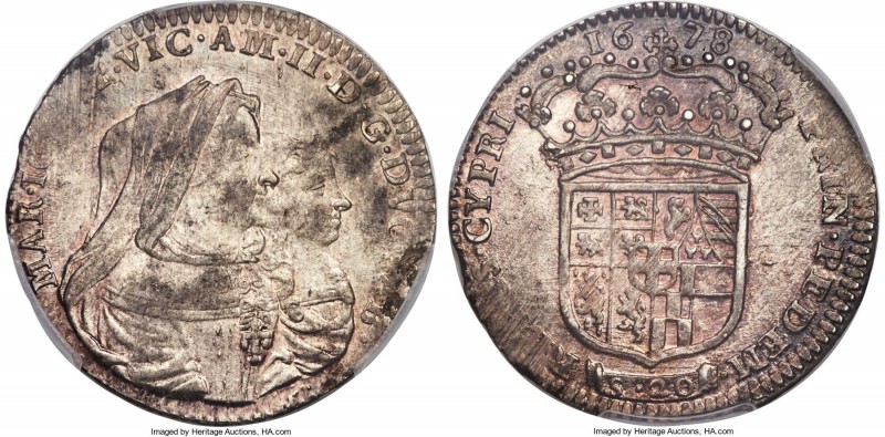Savoy. Vittorio Amedeo II Lira (20 Soldi) 1678 MS62 PCGS, Torino mint, KM291. Pr...