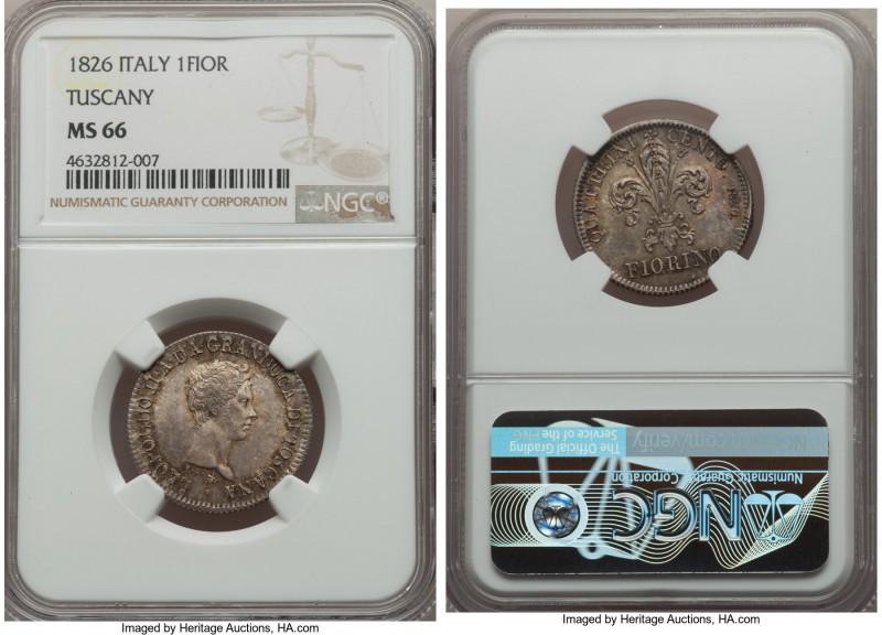 Tuscany. Leopold II Fiorino 1826 MS66 NGC, KM-C72. The absolute finest of the ty...