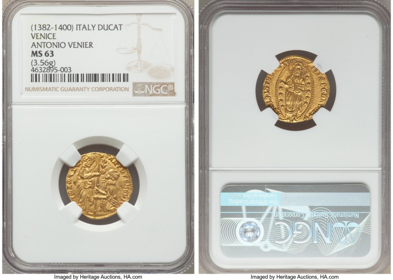 Venice. Antonio Venier (1382-1400) gold Ducat ND MS63 NGC, 3.56gm, CNI-VIIa.32va...