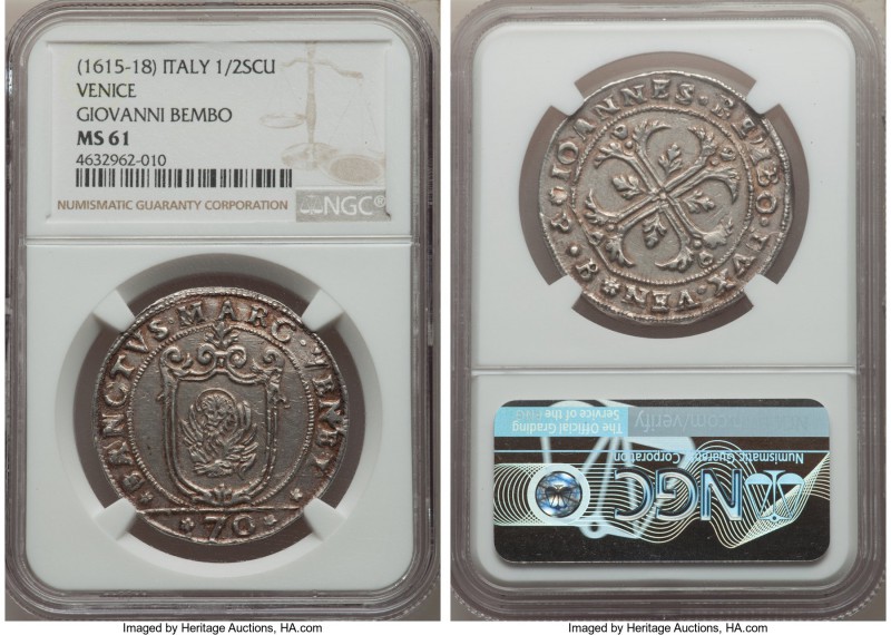 Venice. Giovanni Bembo 1/2 Scudo ND (1617-1618)-PB MS61 NGC, KM69. An always hig...