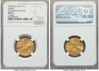 Venice. Francesco Molin (1646-1655) gold Zecchino ND AU55 NGC, 3.48gm, KM212, CNI-VIIIa.79. FRANC • MOLINO S • M • VENET / SIT • T • XPE • Q • TV REGI...