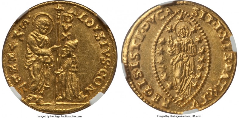 Venice. Alvise Contarini (1676-1684) gold Zecchino ND MS63 NGC, 3.49gm, KM363, C...