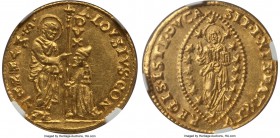 Venice. Alvise Contarini (1676-1684) gold Zecchino ND MS63 NGC, 3.49gm, KM363, CNI-VIIIb.136var (pellet placement). ALOYSIVS • CONT | • S | • M | • V ...