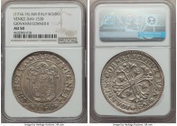 Venice. Giovanni Corner II Scudo ND (1714-1715)-AM AU50 NGC, KM477, Dav-1530. Bright and generally free of weakness, a peach patina enveloping the sur...