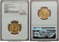 Venice. Alvise Mocenigo IV (1763-1778) gold Zecchino ND MS63+ NGC, 3.50gm, KM671, CNI-VIIIb.125var (V or inverted A in DUCAT). ALOY • MOCEN • | S | • ...