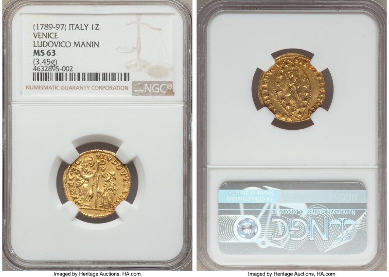 Venice. Ludovico Manin (1789-1797) gold Zecchino ND MS63 NGC, 3.45gm, KM755, CNI...