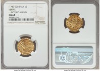 Venice. Ludovico Manin (1789-1797) gold Zecchino ND MS63 NGC, KM755, CNI-VIIIb.71var (no pellet after MANIN, extra pellet above M). LVDOV • MANIN | S ...