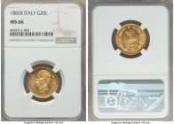 Umberto I gold 20 Lire 1882-R MS66 NGC, Rome mint, KM21. A flawless Gem Mint State example. 

HID99912102018