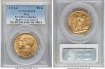 Vittorio Emanuele III gold 50 Lire 1912-R MS63 PCGS, Rome mint, KM49, Fr-27. Possessing a pleasing golden-orange tone throughout. Ex. Rive d'Or Collec...