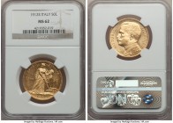 Vittorio Emanuele III gold 50 Lire 1912-R MS62 NGC, Rome mint, KM49, Fr-27. Nearly choice, with an impressive luster, and a light scattering of wisps ...